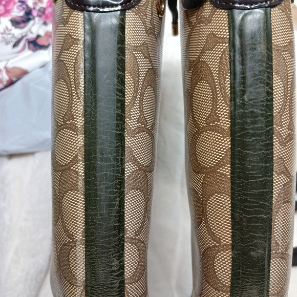 Coach Tristee Signature Tall Rain Boots Lace Back Brown Black Women's Size 8B - Picture 10 of 12